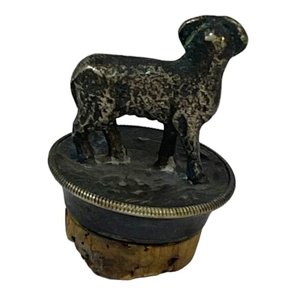 Vintage Figural Ram Lamb Sheep Metal Wine Decanter Bottle Stopper & Cork, German - Picture 2 of 9